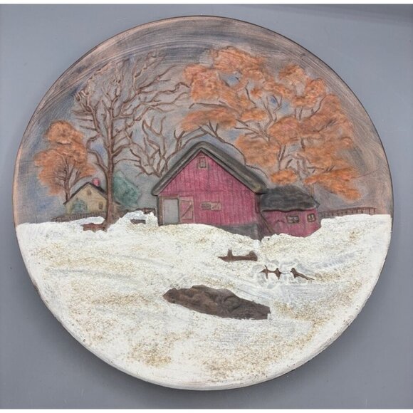 Vtg Byron Mold Seasons Winter Ceramic Decorative Wall Hanging Plate - Picture 1 of 5
